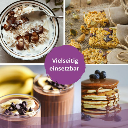 RawKao Kids vielseitig verwendet in Müsli, Gebäck, Dessert und Pancakes