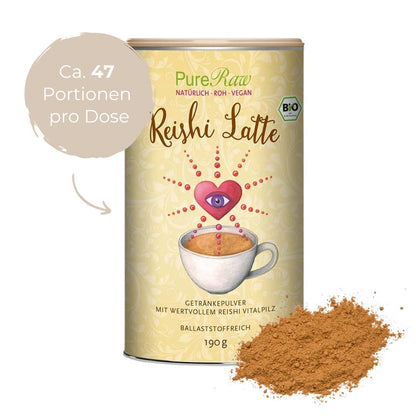 PureRaw Reishi Latte Dose mit Pulver – ausreichend für etwa 47 Portionen