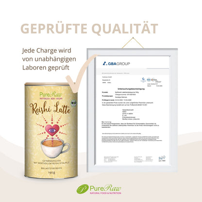 PureRaw Reishi Latte Bio mit Laborbericht zur geprüften Qualität