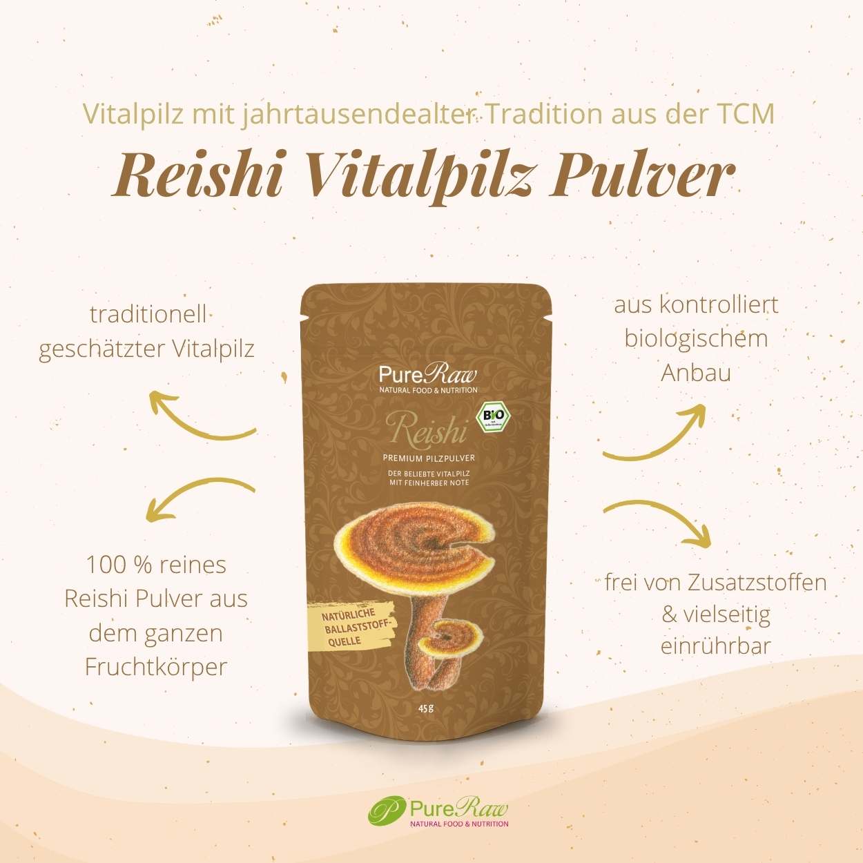 Reishi Pilz Pulver Premium (Ganoderma lucidum), (Bio) 45 g