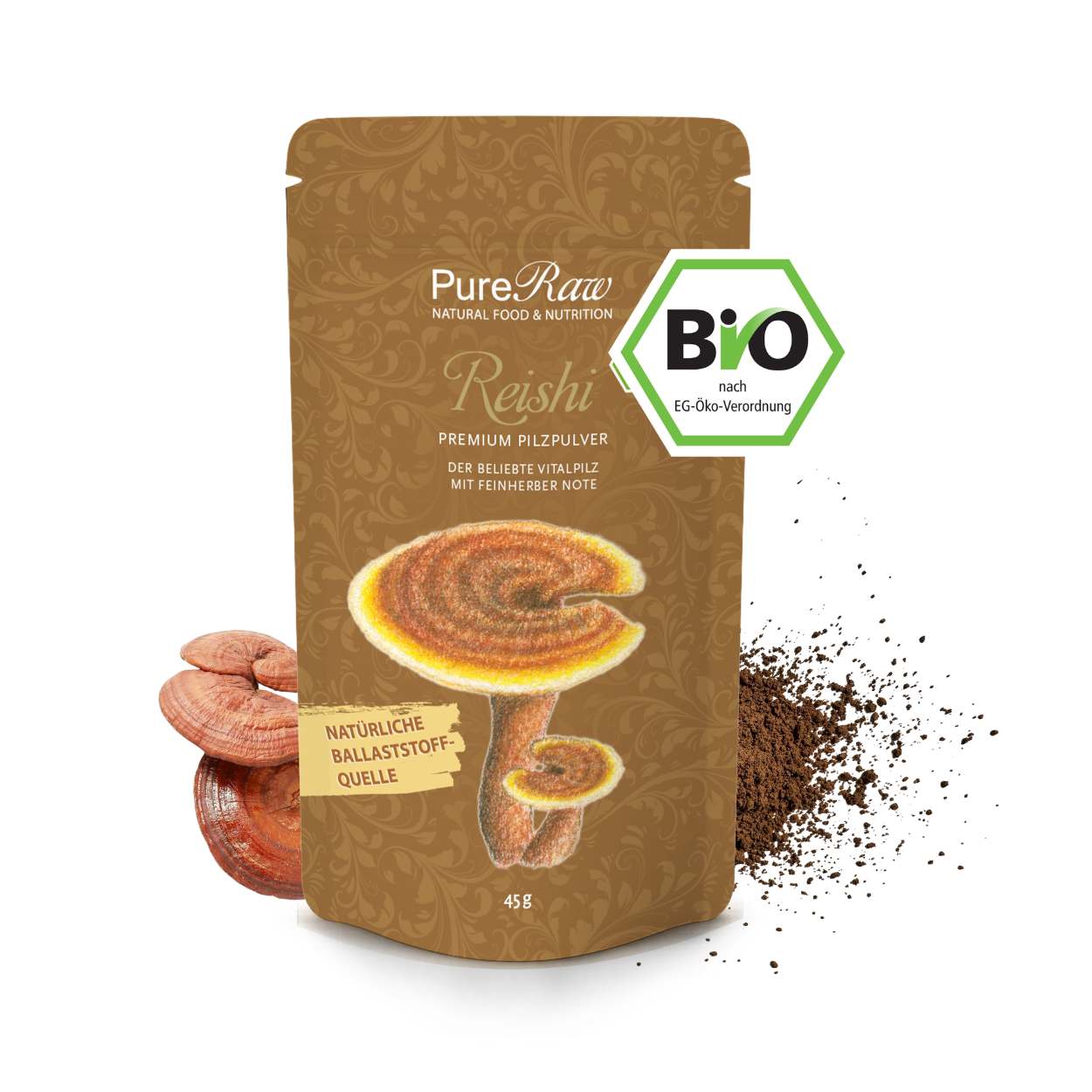 Reishi Pilz Pulver Premium (Ganoderma lucidum), (Bio) 45 g