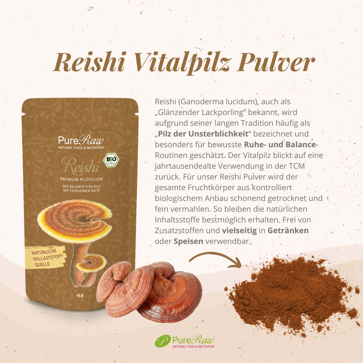 Reishi Pilz Pulver Premium (Ganoderma lucidum), (Bio) 45 g