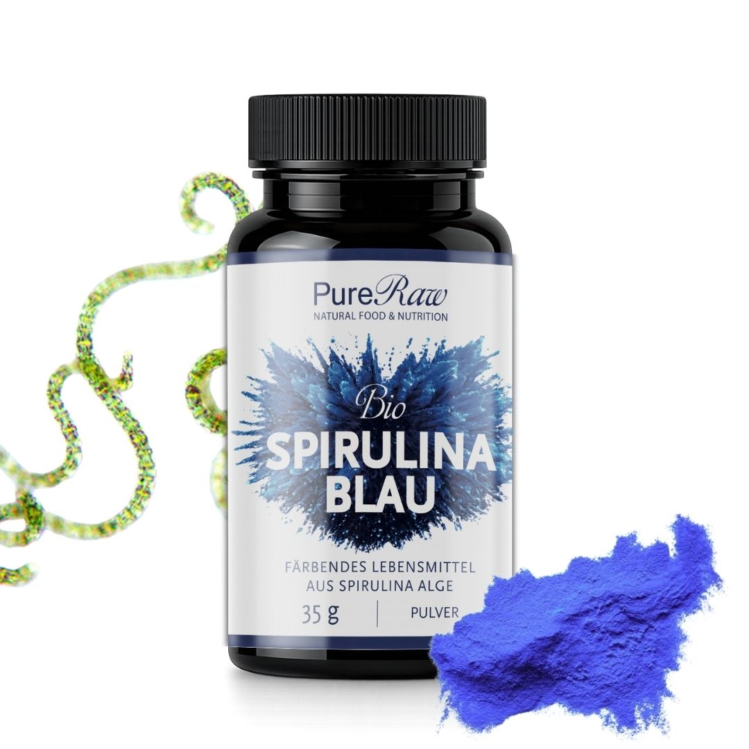 Bio Spirulina Blau von PureRaw mit blauem Phycocyanin-Pulver und Spirulina-Alge