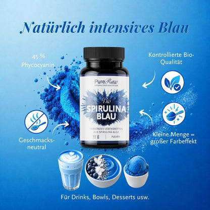 Produktvorteile von PureRaw Spirulina Blau mit 45 Prozent Phycocyanin und Bio-Qualität
