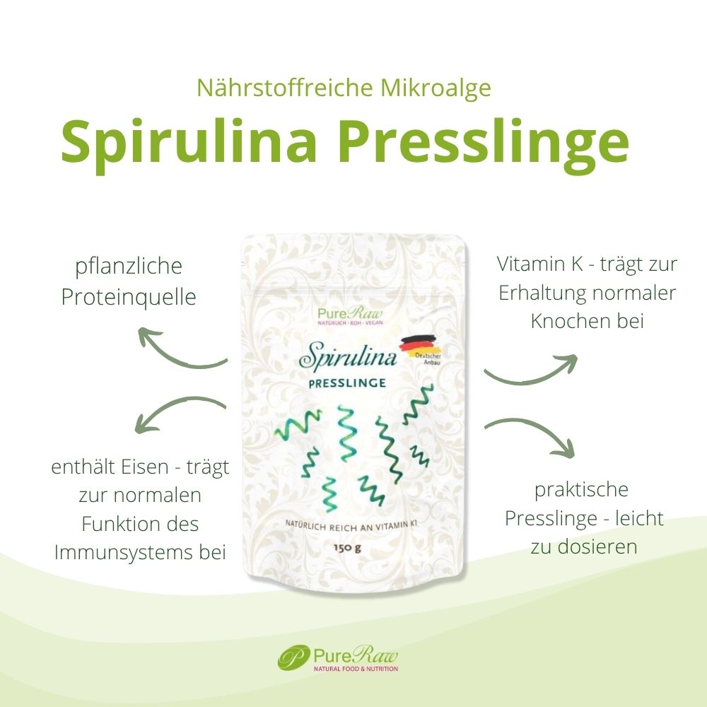 Spirulina Presslinge mit pflanzlichem Protein, Eisen und Vitamin K