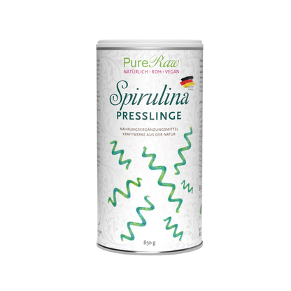 PureRaw Spirulina Presslinge aus Deutschland in der 850-g-Dose