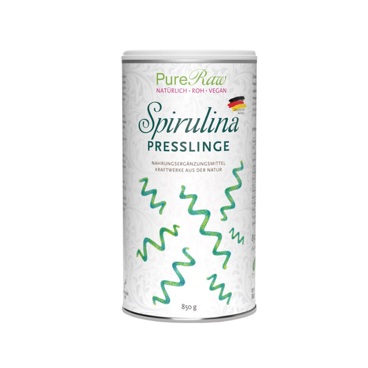 PureRaw Spirulina Presslinge aus Deutschland in der 850-g-Dose