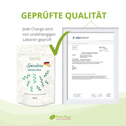 Unabhängige Laborprüfung der PureRaw Spirulina Presslinge