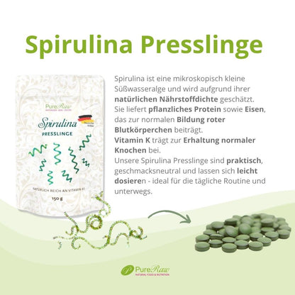 PureRaw Spirulina Presslinge - nährstoffreiche Mikroalge aus deutscher Produktion