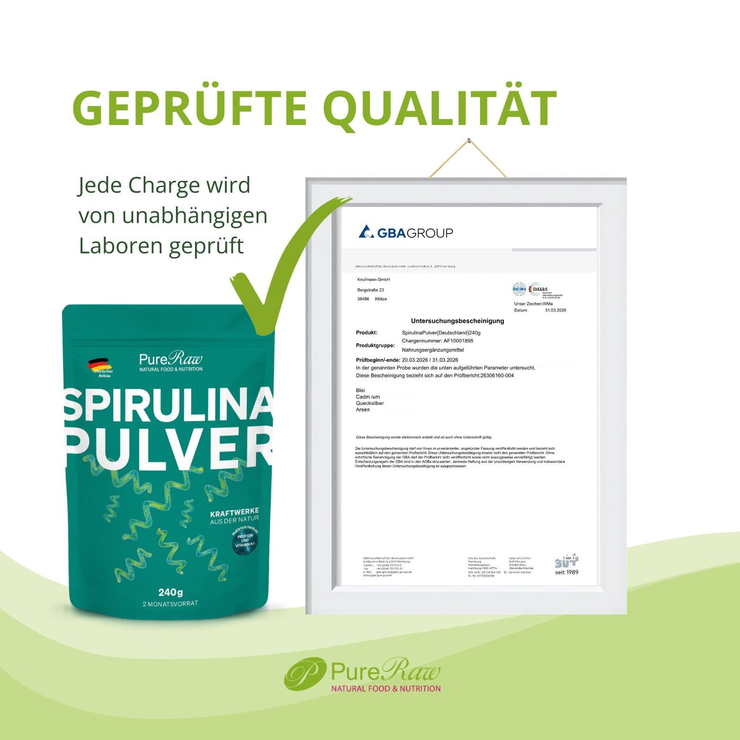Spirulina Pulver Qualität Prüfbericht 