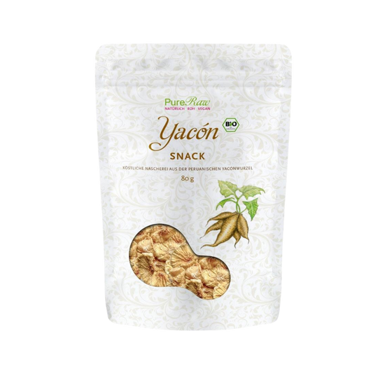 PureRaw Bio Yacon Snack aus peruanischer Yaconwurzel in der 80-g-Packung